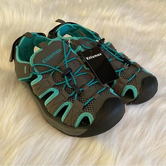 knixmax Women's Gray and Teal Sandals Size 8 Shoes New - Picture 1 of 8